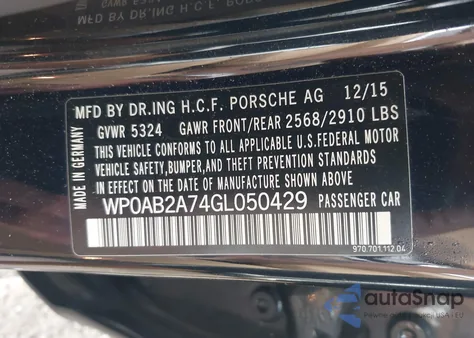 2016 Porsche Panamera S из США, поврежденный, VIN WP0AB2A74GL050429